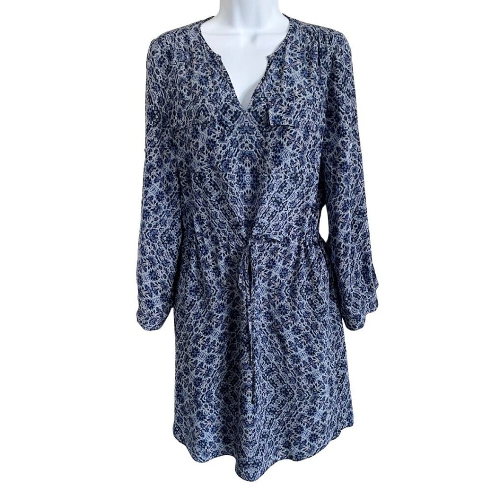 Rebecca Taylor Silk Shirt Dress Sz 0 Small Blue Floral Preppy Long Sleeve